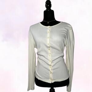 Liz Claiborne White Button Up Cardigan Classic Workwear